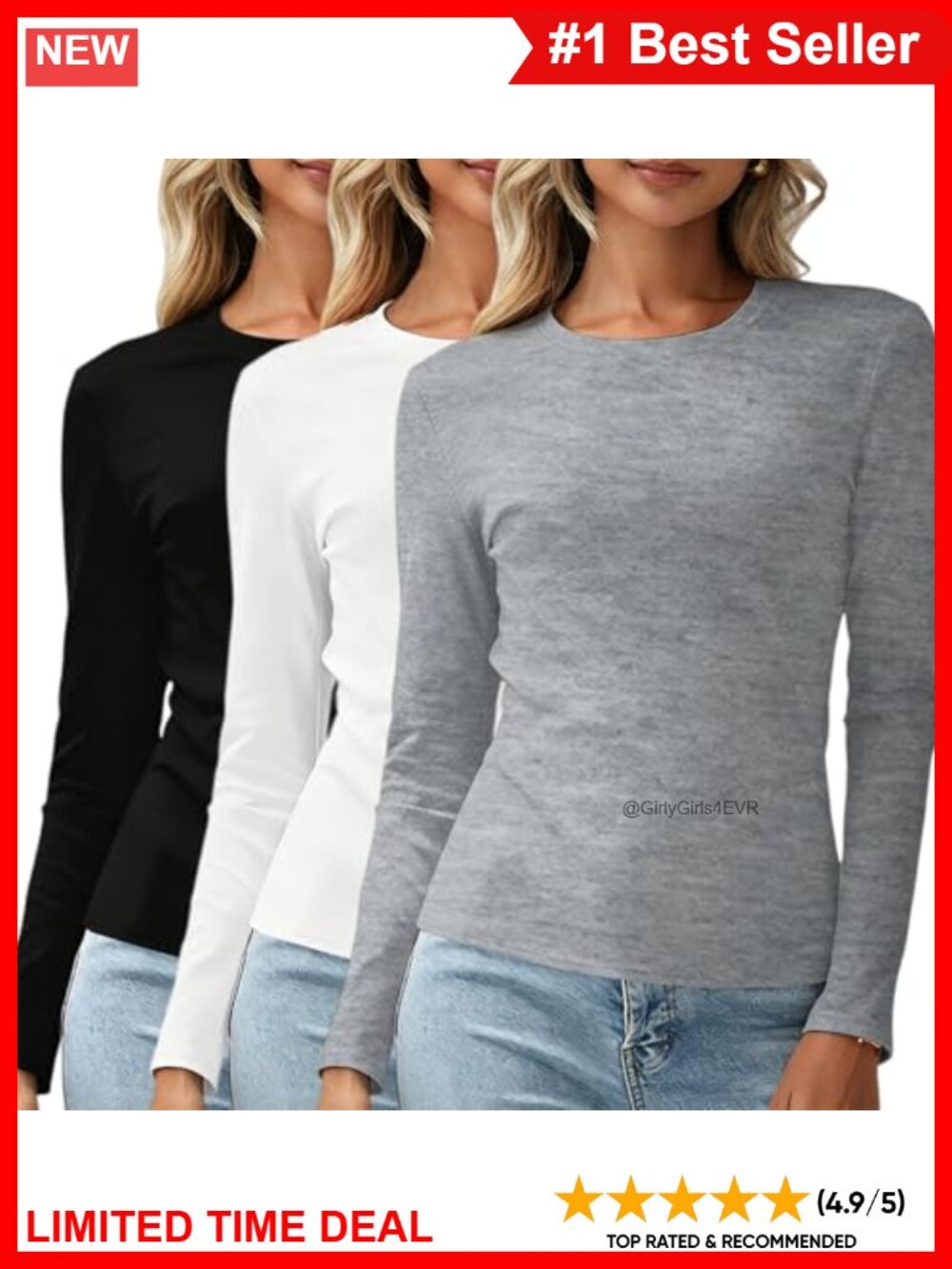 Women's Cotton Long Sleeve T-Shirt Slim Fit Crewneck Basic Tee